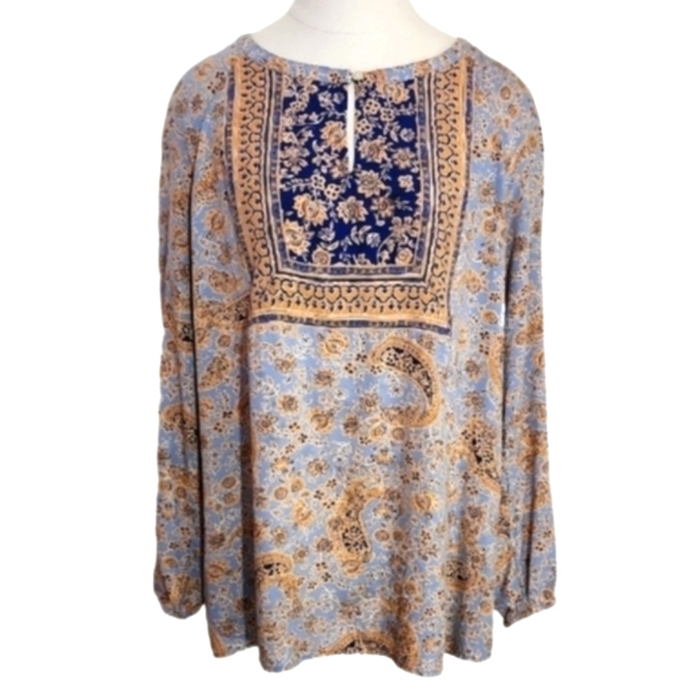 J. Jill Top Bohemian Wearever Collection Floral and Paisley Print Blue Size L